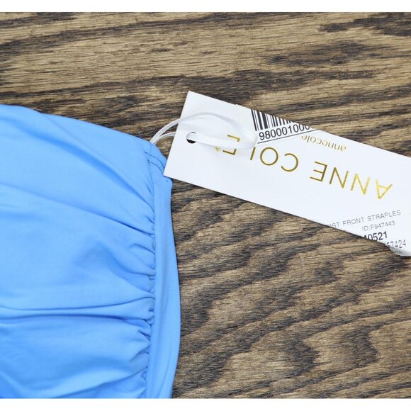 NEW Anne Cole In Color Twist Front Shirred One-Piece Swimsuit Arctic Blue 10 - Picture 3 of 10